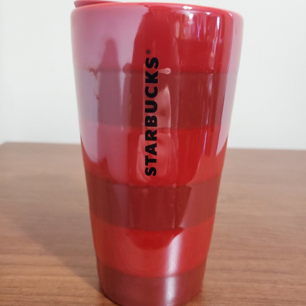 Starbucks Tumbler Travel Mug Ceramic 2021 Red Two Tone Stripe 12oz 355ml NWOT
